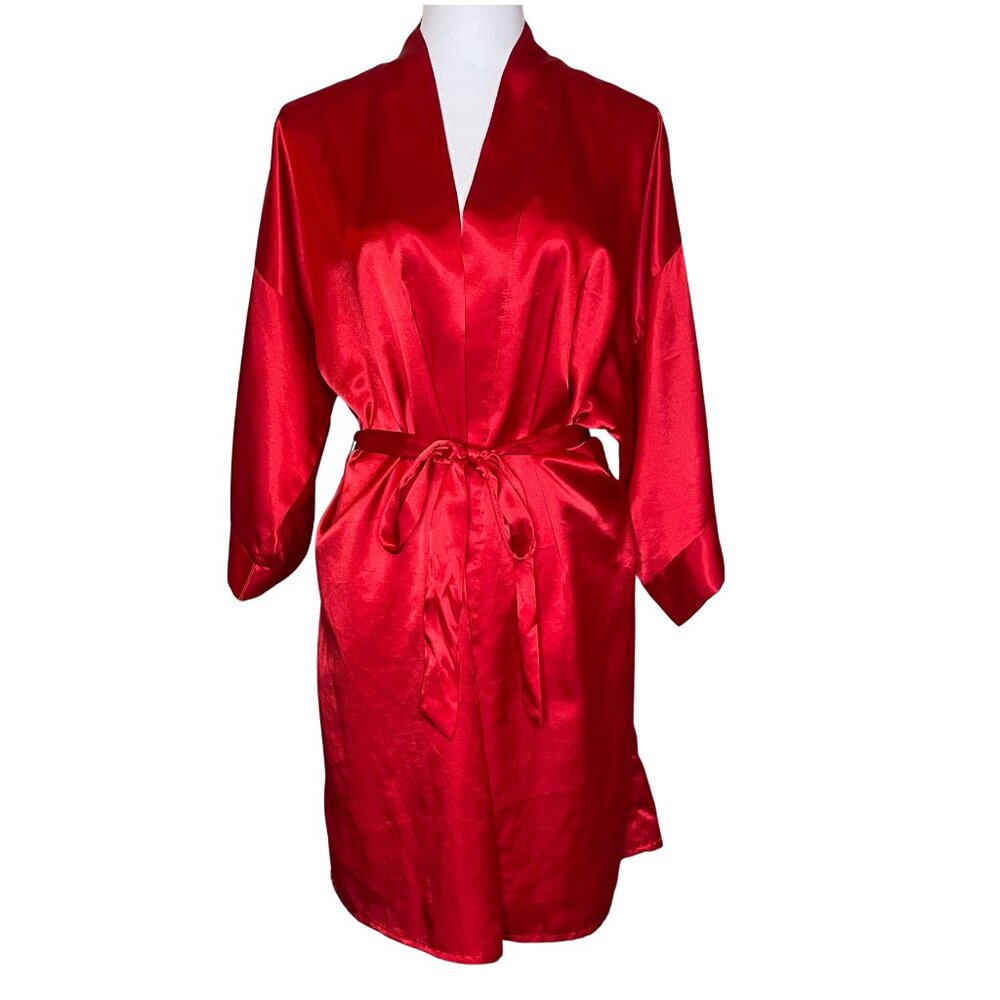 Vtg Kristine Tyler Red Silky Satin Kimono Robe New York Paris Glam Loungewear OS